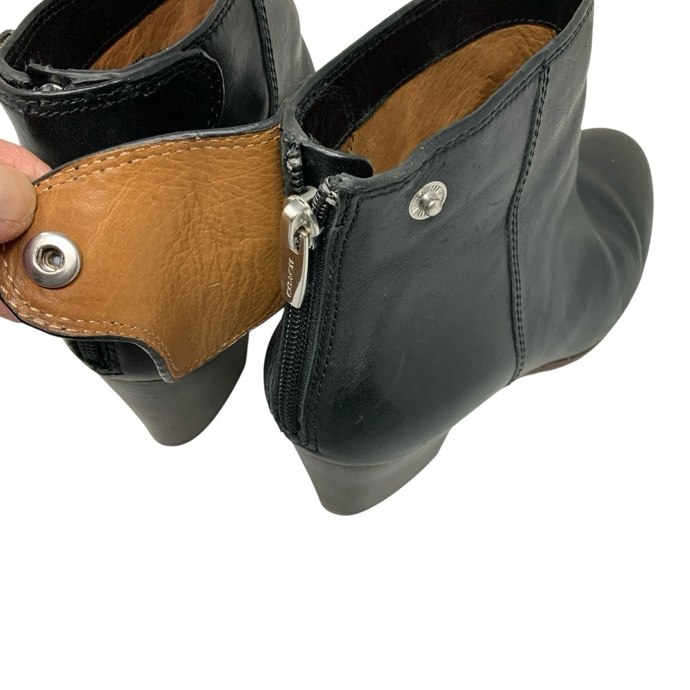 Coach Waldorf Black Leather Ankle Boot Silver Toe Trim Chunky Heel‎ Size 8 - Picture 8 of 15